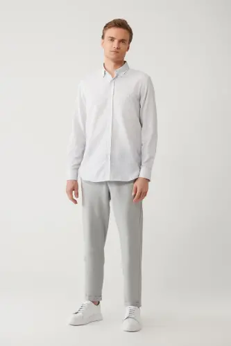 Men's Light Grey Button-Down Cotton Textured Regular Fit Shirt A41y2130 - 6