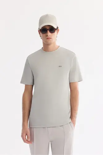 Men's Light Grey Crew Neck Bi-Stretch Wrinkle-Resistant Printed Regular Fit T-Shirt B001040 - Light Grey - 1