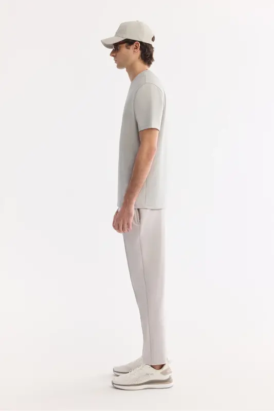 Men's Light Grey Crew Neck Bi-Stretch Wrinkle-Resistant Printed Regular Fit T-Shirt B001040 - Light Grey - 4