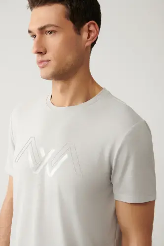 Men's Light Grey Crew Neck Printed Soft Touch Regular Fit T-shirt A41y1131 - AVVA (1)