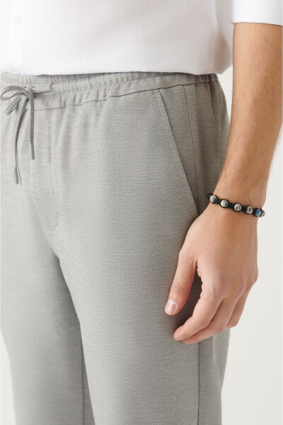 Men's Light Grey Jogger Pants with Side Pockets, Woven Drawstring Relaxed Fit B003005 - 20