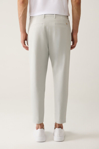 Men's Light Grey Pedasa Carrot Fit Trousers with Side Pockets, Classic Waist, Knitted Cotton A41y3013 - 4