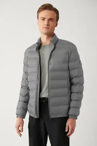 Men's Light Grey Stand-Up Collar Water Repellent Windproof Lightweight Padded Jacket E006019-Light Grey - 1