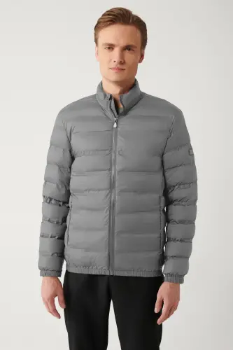 Men's Light Grey Stand-Up Collar Water Repellent Windproof Lightweight Padded Jacket E006019-Light Grey - AVVA (1)