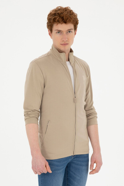 Men's Light Khaki Knit Cardigan - 1