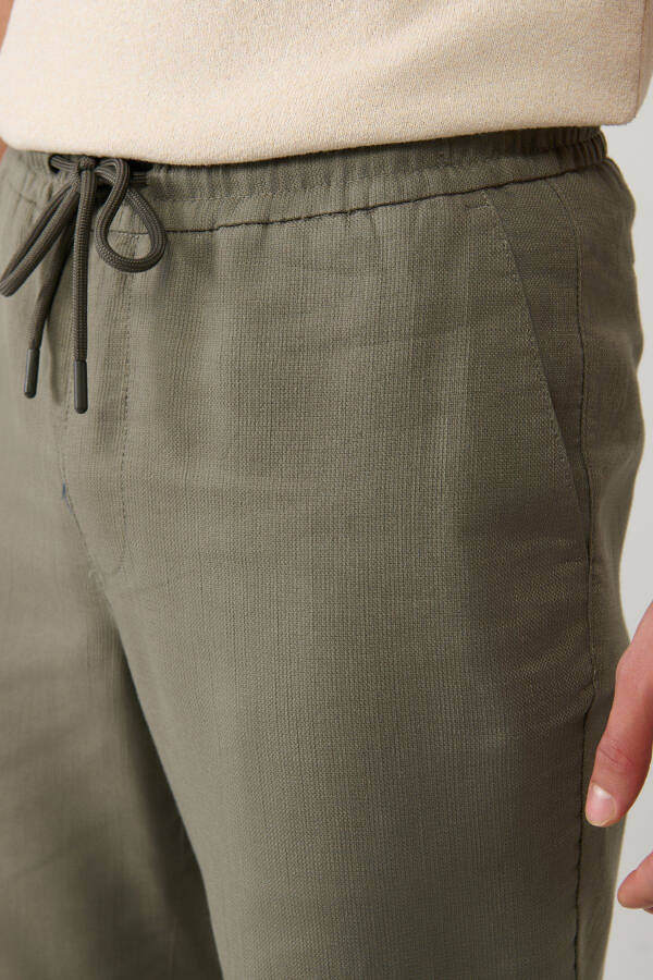 Men's Light Khaki Pants with Side Pockets, Elastic Waistband, Linen Texture, Relaxed Fit E003052 - 6