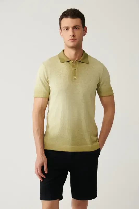 Men's Light Khaki Polo Collar Knit T-shirt - AVVA