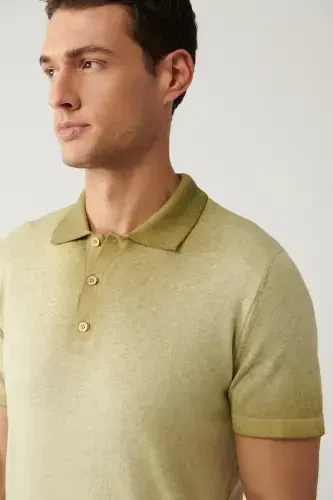 Men's Light Khaki Polo Collar Knit T-shirt - AVVA (1)