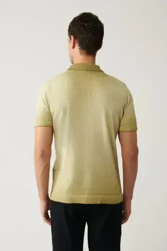 Men's Light Khaki Polo Collar Knit T-shirt - 4