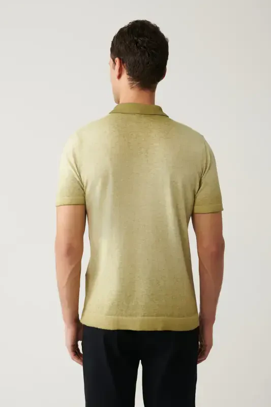 Men's Light Khaki Polo Collar Knit T-shirt - 4