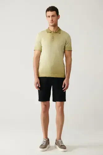 Men's Light Khaki Polo Collar Knit T-shirt - 5