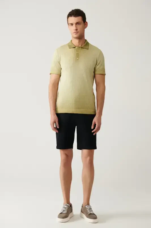 Men's Light Khaki Polo Collar Knit T-shirt - 5