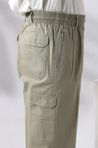 Men's Light Khaki Side Pocket Relaxed Fit Elastic Waist Cargo Harem Pants-Khaki - 5