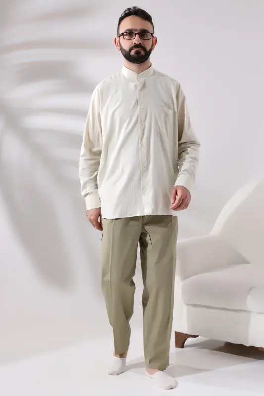 Men's Light Khaki Side Pocket Relaxed Fit Elastic Waist Cargo Harem Pants-Khaki - 6