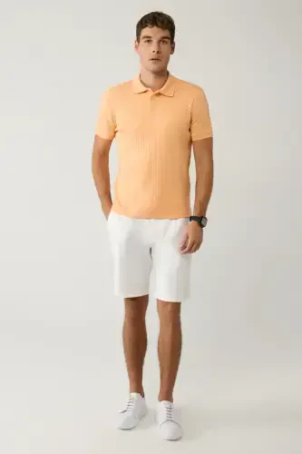 Men's Light Orange 3 Button Polo Collar T-Shirt Jacquard Regular Fit A41y1354 - 5