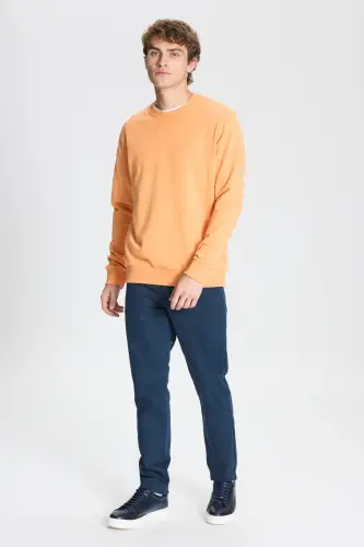 Men's Light Orange Standard Fit Regular Cut Crew Neck Cotton Sweatshirt - L.ORANGE - AC&CO / ALTINYILDIZ CLASSICS (1)