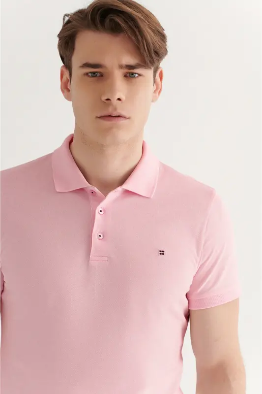 Men's Light Pink 100% Cotton Cooling Polo Neck T-shirt E001004-Light Pink - 3