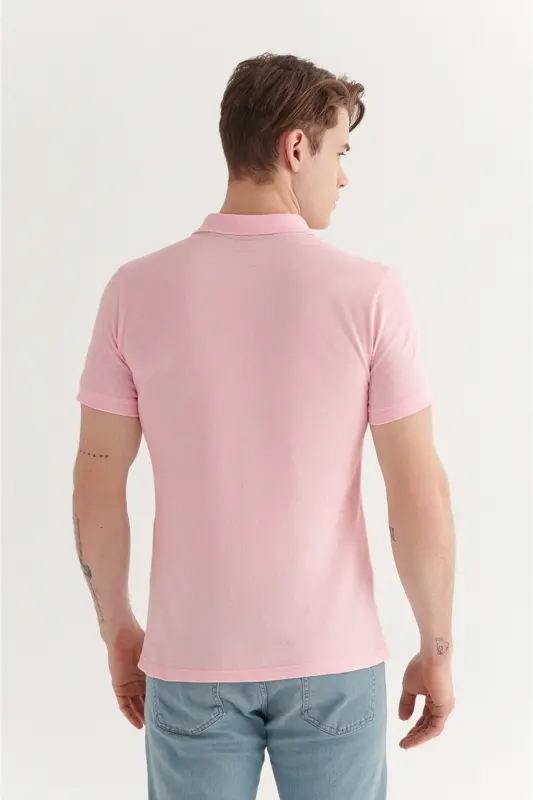 Men's Light Pink 100% Cotton Cooling Polo Neck T-shirt E001004-Light Pink - 4