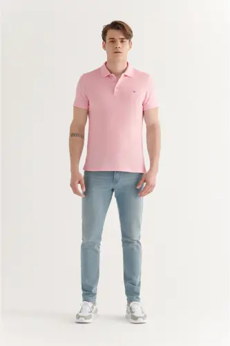Men's Light Pink 100% Cotton Cooling Polo Neck T-shirt E001004-Light Pink - 5