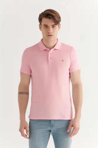 Men's Light Pink 100% Cotton Cooling Polo Neck T-shirt E001004-Light Pink - 1