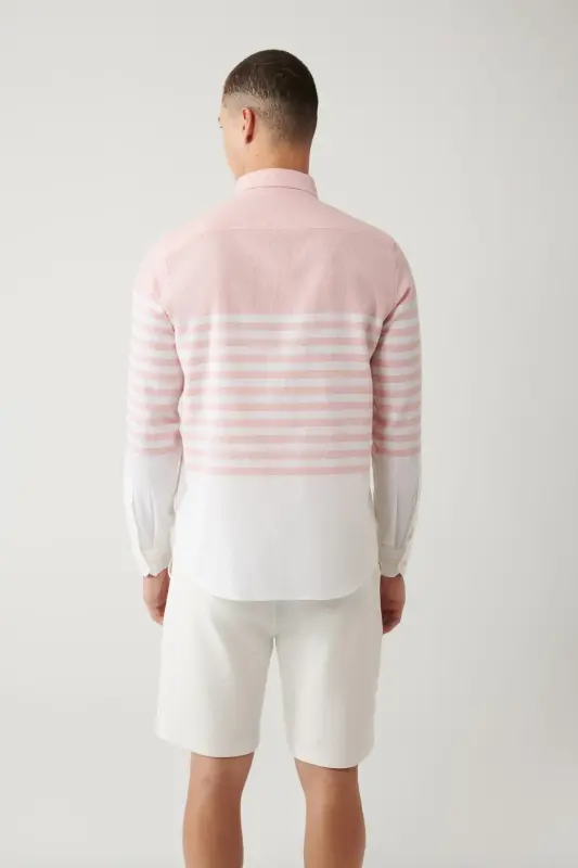 Men's Light Pink Button-Down Collar Stripe Slim Fit Shirt A41y2190 - 4