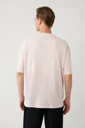 Men's Light Pink Crew Neck Printed Oversize T-shirt A41y1157 - 4