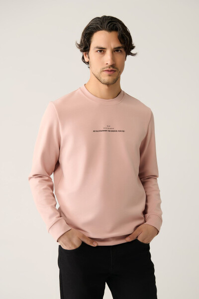 Men's Light Pink Crew Neck Printed Regular Fit Sweatshirt - 6