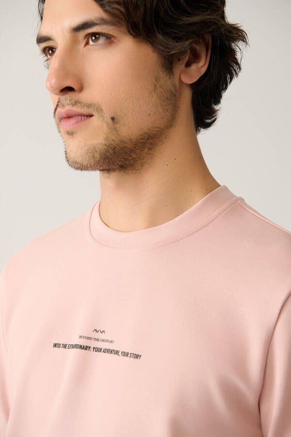 Men's Light Pink Crew Neck Printed Regular Fit Sweatshirt - 7