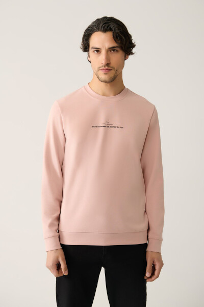 Men's Light Pink Crew Neck Printed Regular Fit Sweatshirt - 8