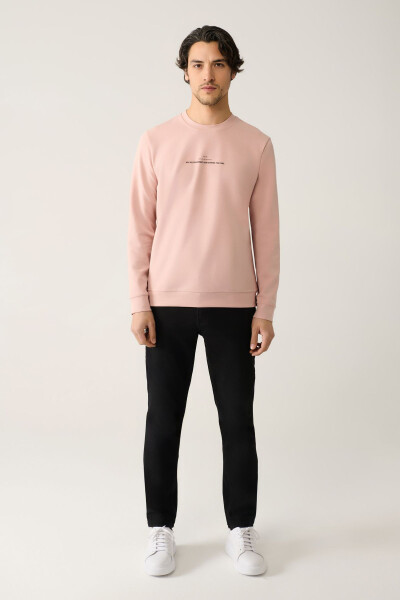 Men's Light Pink Crew Neck Printed Regular Fit Sweatshirt - 10