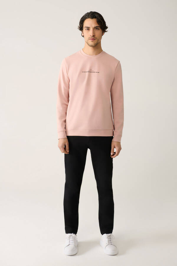 Men's Light Pink Crew Neck Printed Regular Fit Sweatshirt - 5