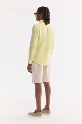 Men's Light Yellow Button-Down Collar 100% Linen Comfort Fit Shirt B002191 - Light Yellow - 6