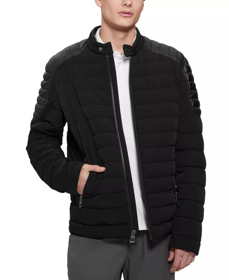 Men's Lightweight Quilted Jacket with Moto Detail Jet Black - 1