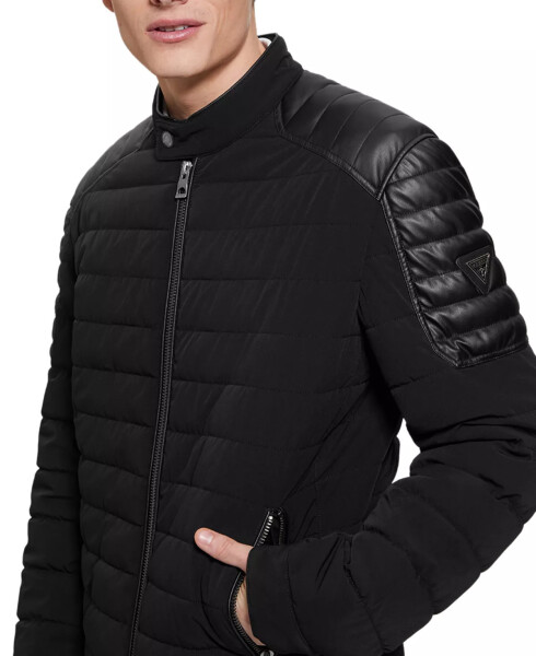 Men's Lightweight Quilted Jacket with Moto Detail Jet Black - 3