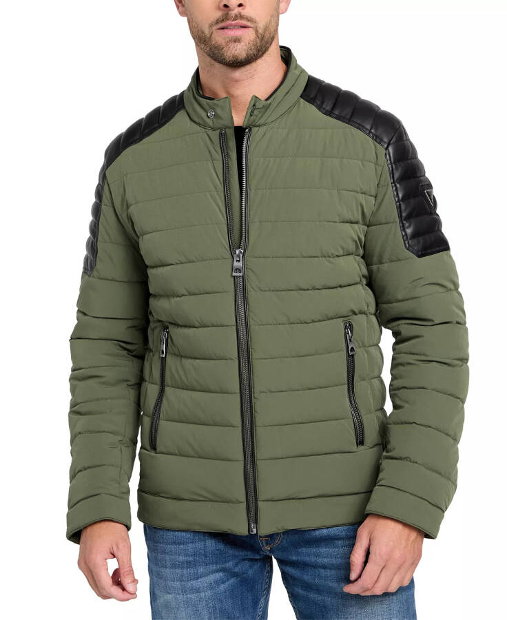 Men's Lightweight Quilted Jacket with Moto Detail Olive Morning - 1