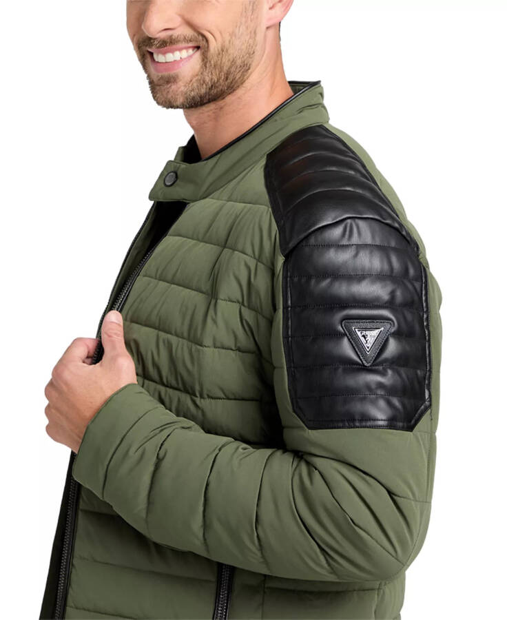 Men's Lightweight Quilted Jacket with Moto Detail Olive Morning - 3