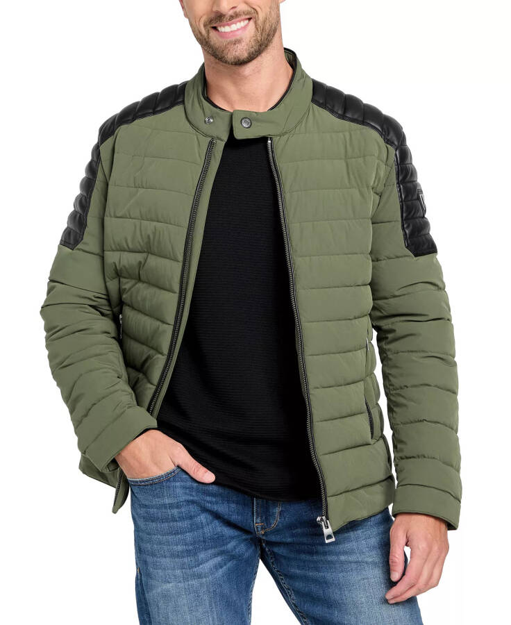 Men's Lightweight Quilted Jacket with Moto Detail Olive Morning - 4