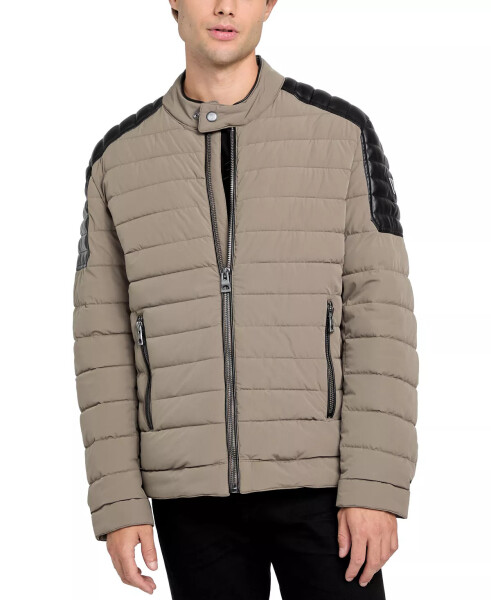 Men's Lightweight Quilted Jacket with Moto Detail Walnut Shell - 1