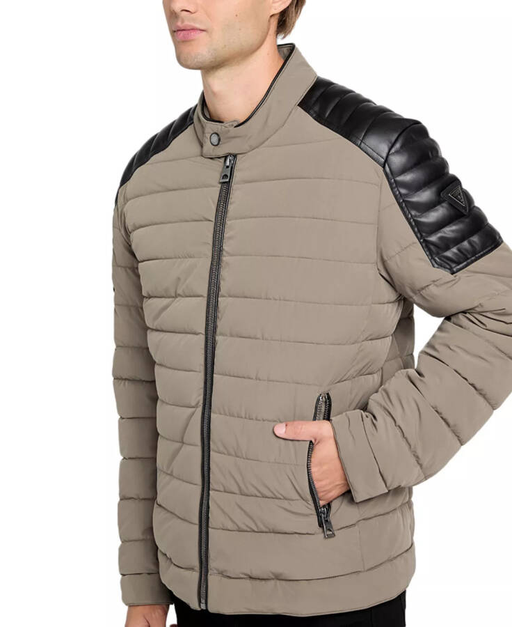 Men's Lightweight Quilted Jacket with Moto Detail Walnut Shell - 3