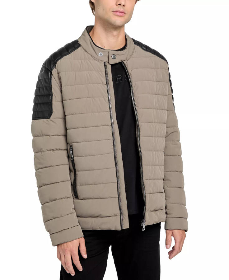 Men's Lightweight Quilted Jacket with Moto Detail Walnut Shell - 4