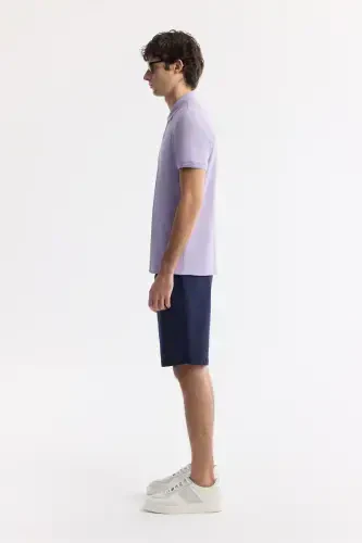 Men's Lilac 100% Cotton Quick-Drying Regular Fit Non-Wrinkle Polo Collar T-Shirt B001032 - AVVA (1)