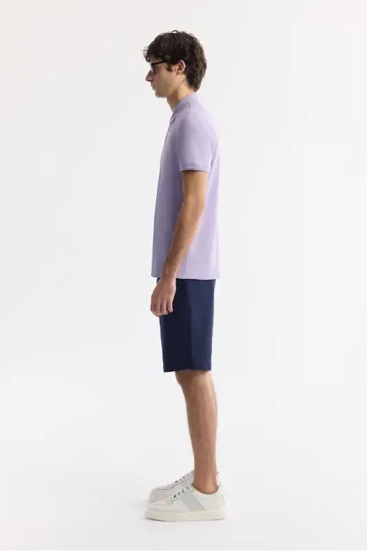 Men's Lilac 100% Cotton Quick-Drying Regular Fit Non-Wrinkle Polo Collar T-Shirt B001032 - 2