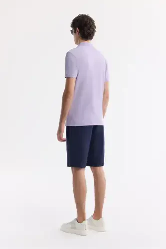 Men's Lilac 100% Cotton Quick-Drying Regular Fit Non-Wrinkle Polo Collar T-Shirt B001032 - 3