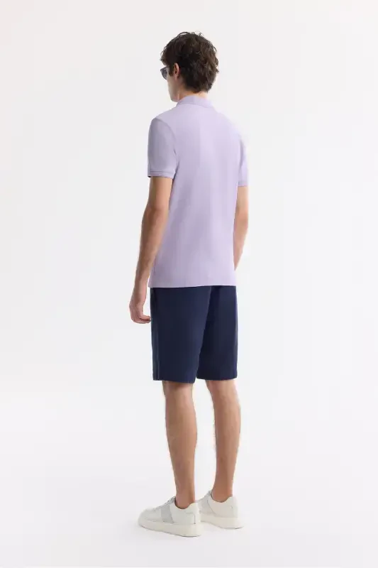 Men's Lilac 100% Cotton Quick-Drying Regular Fit Non-Wrinkle Polo Collar T-Shirt B001032 - 3