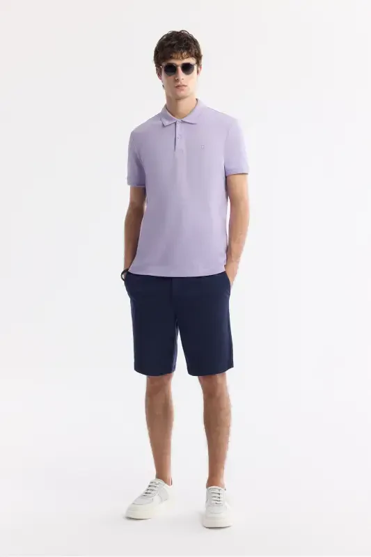 Men's Lilac 100% Cotton Quick-Drying Regular Fit Non-Wrinkle Polo Collar T-Shirt B001032 - 4