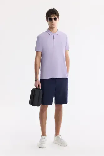 Men's Lilac 100% Cotton Quick-Drying Regular Fit Non-Wrinkle Polo Collar T-Shirt B001032 - 6