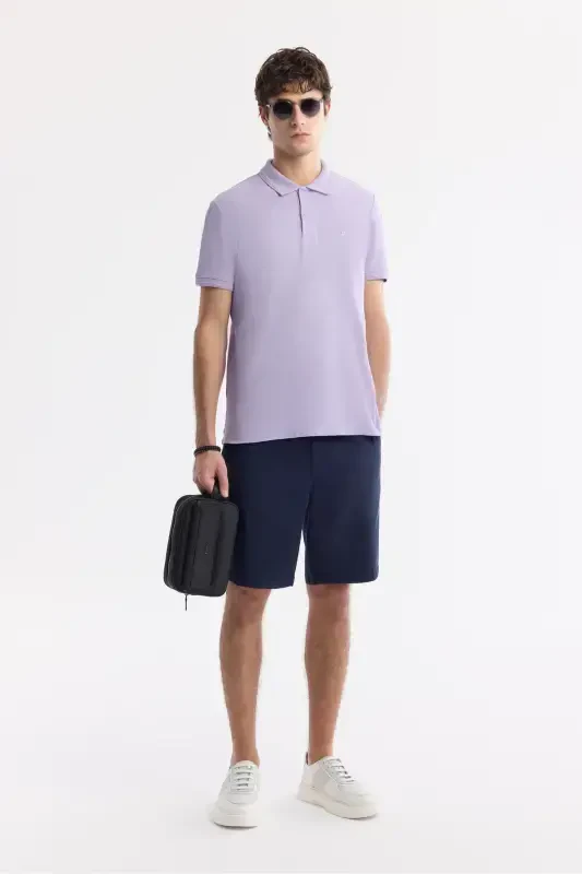 Men's Lilac 100% Cotton Quick-Drying Regular Fit Non-Wrinkle Polo Collar T-Shirt B001032 - 6