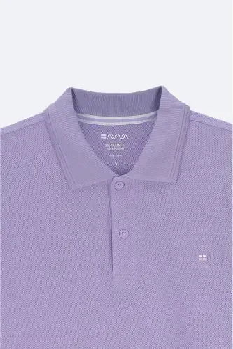 Men's Lilac 100% Cotton Quick-Drying Regular Fit Non-Wrinkle Polo Collar T-Shirt B001032 - 8