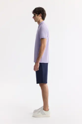Men's Lilac 100% Cotton Quick-Drying Regular Fit Non-Wrinkle Polo Collar T-Shirt B001032 - 3