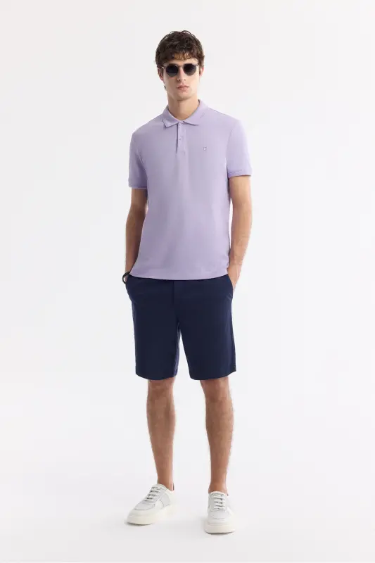 Men's Lilac 100% Cotton Quick-Drying Regular Fit Non-Wrinkle Polo Collar T-Shirt B001032 - 5